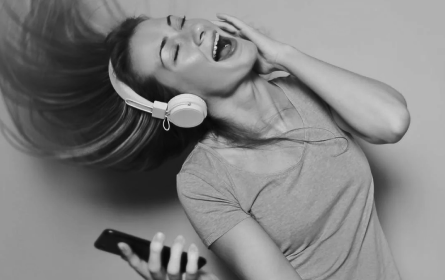 Woman listens to music